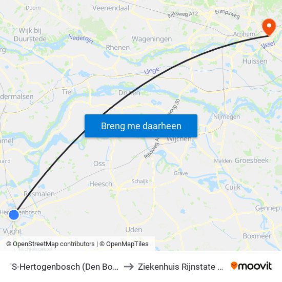'S-Hertogenbosch (Den Bosch) to Ziekenhuis Rijnstate Velp map