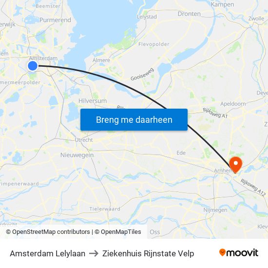 Amsterdam Lelylaan to Ziekenhuis Rijnstate Velp map
