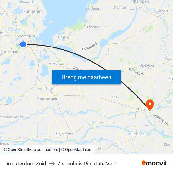 Amsterdam Zuid to Ziekenhuis Rijnstate Velp map