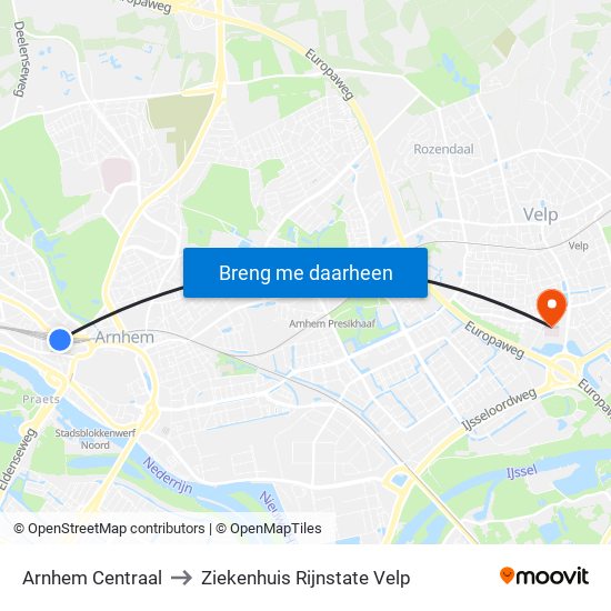Arnhem Centraal to Ziekenhuis Rijnstate Velp map