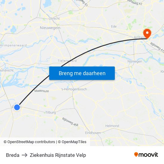 Breda to Ziekenhuis Rijnstate Velp map