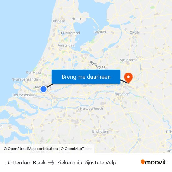 Rotterdam Blaak to Ziekenhuis Rijnstate Velp map