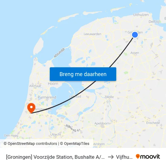 [Groningen] Voorzijde Station, Bushalte A/B, Stationsweg to Vijfhuizen map
