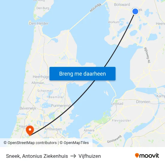 Sneek, Antonius Ziekenhuis to Vijfhuizen map