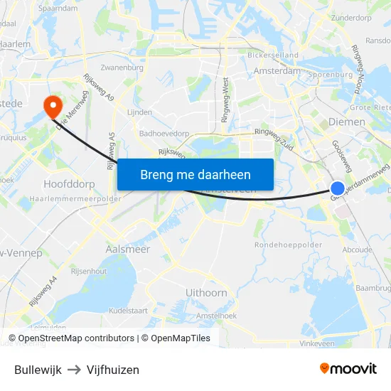Bullewijk to Vijfhuizen map