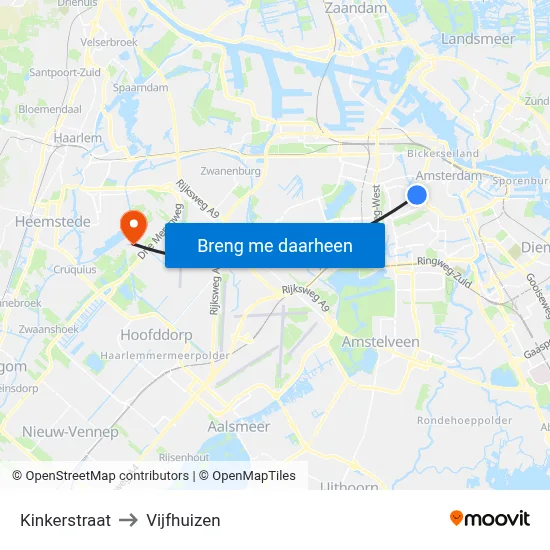 Kinkerstraat to Vijfhuizen map
