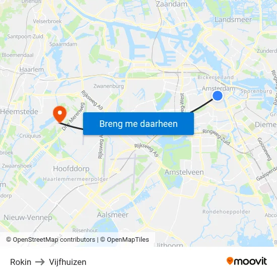 Rokin to Vijfhuizen map