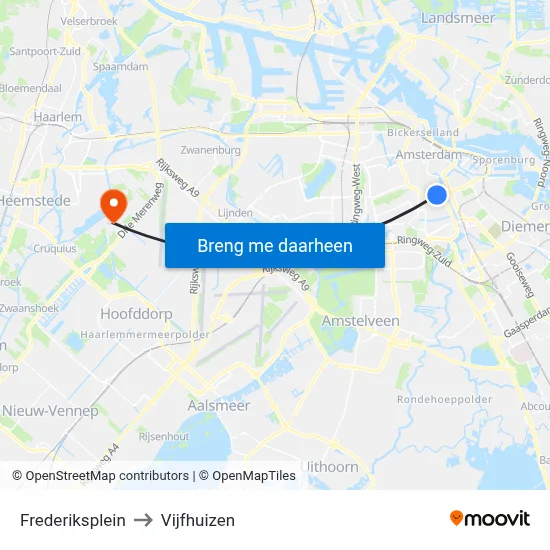 Frederiksplein to Vijfhuizen map