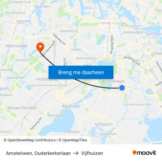 Amstelveen, Ouderkerkerlaan to Vijfhuizen map