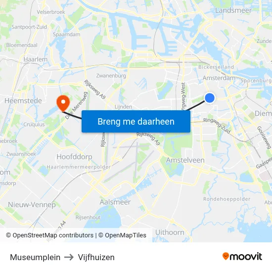 Museumplein to Vijfhuizen map