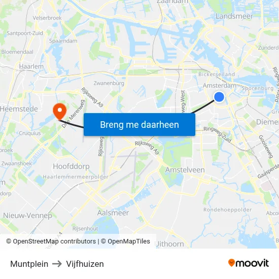 Muntplein to Vijfhuizen map