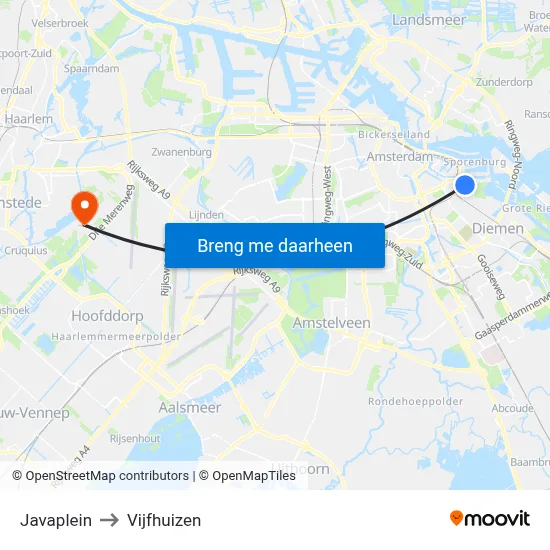 Javaplein to Vijfhuizen map