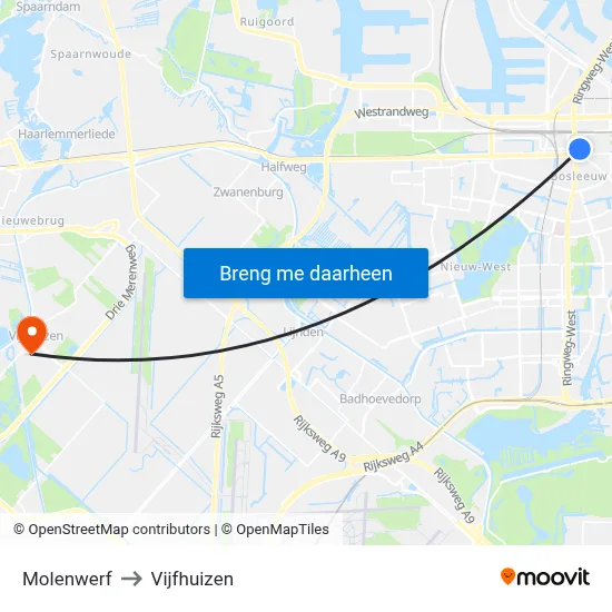 Molenwerf to Vijfhuizen map