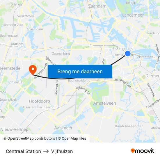 Centraal Station to Vijfhuizen map