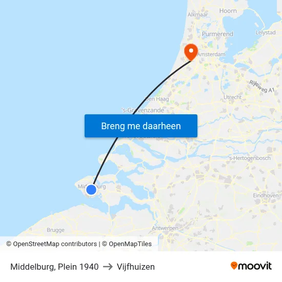Middelburg, Plein 1940 to Vijfhuizen map