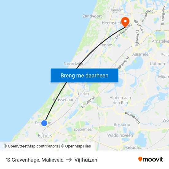 'S-Gravenhage, Malieveld to Vijfhuizen map