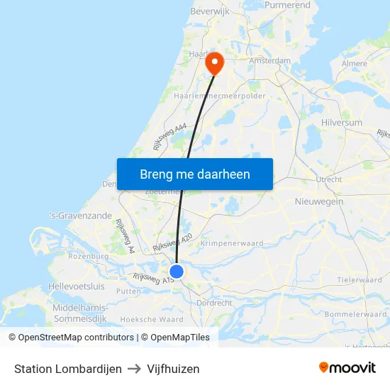 Station Lombardijen to Vijfhuizen map