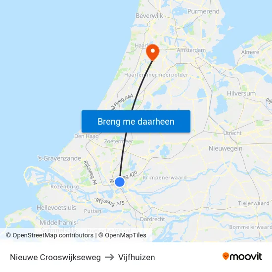 Nieuwe Crooswijkseweg to Vijfhuizen map