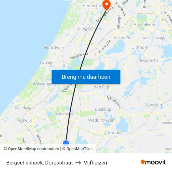 Bergschenhoek, Dorpsstraat to Vijfhuizen map