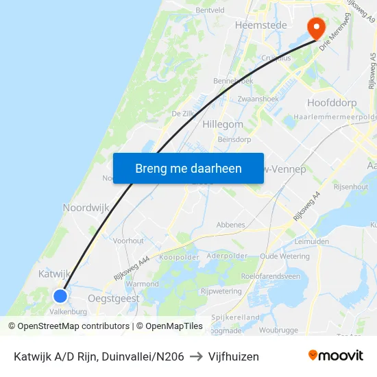 Katwijk A/D Rijn, Duinvallei/N206 to Vijfhuizen map