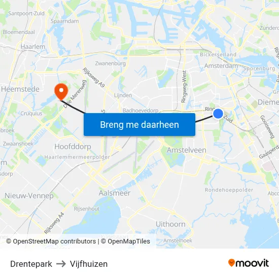 Drentepark to Vijfhuizen map