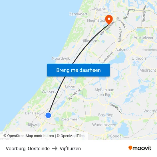 Voorburg, Oosteinde to Vijfhuizen map