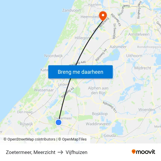 Zoetermeer, Meerzicht to Vijfhuizen map
