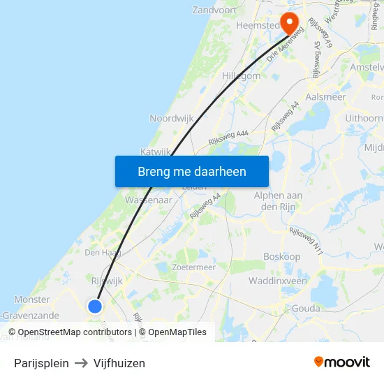 Parijsplein to Vijfhuizen map