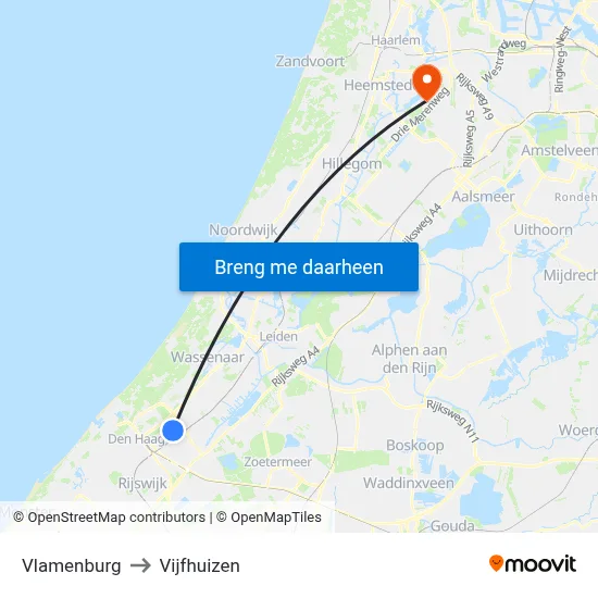 Vlamenburg to Vijfhuizen map