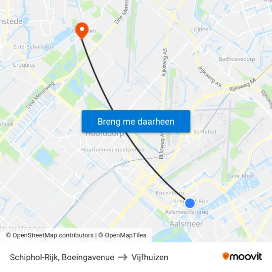 Schiphol-Rijk, Boeingavenue to Vijfhuizen map