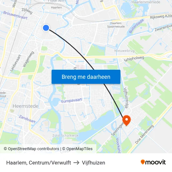 Haarlem, Centrum/Verwulft to Vijfhuizen map