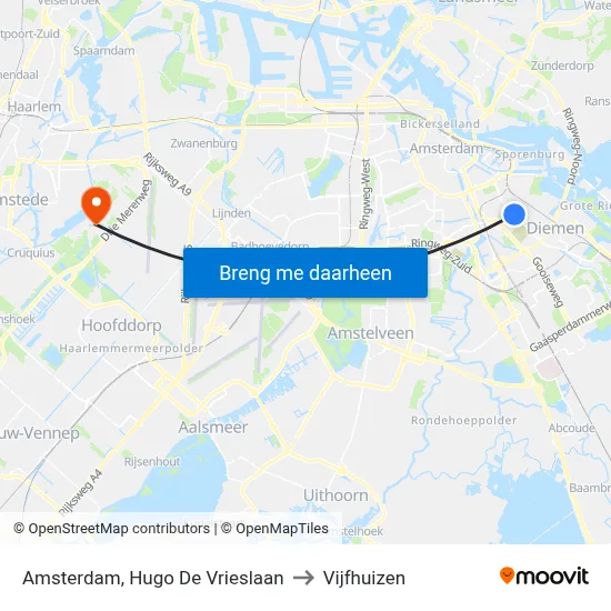 Amsterdam, Hugo De Vrieslaan to Vijfhuizen map