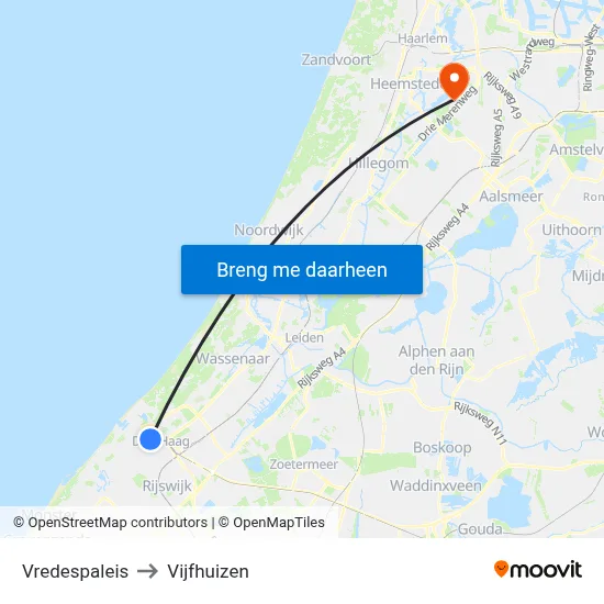 Vredespaleis to Vijfhuizen map