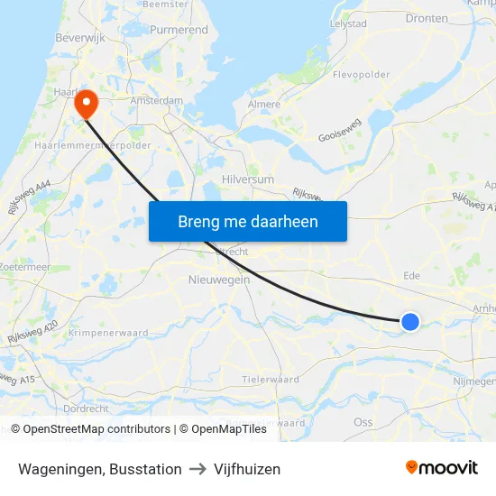 Wageningen, Busstation to Vijfhuizen map