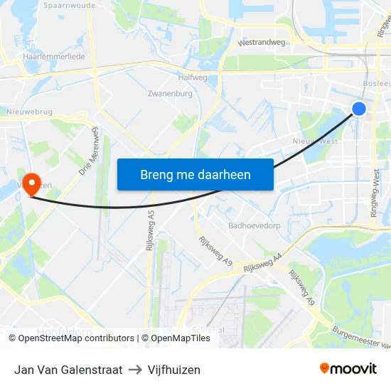 Jan Van Galenstraat to Vijfhuizen map
