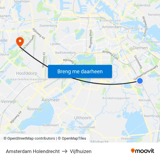 Amsterdam Holendrecht to Vijfhuizen map