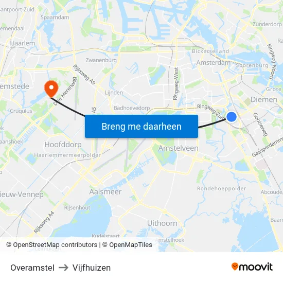 Overamstel to Vijfhuizen map