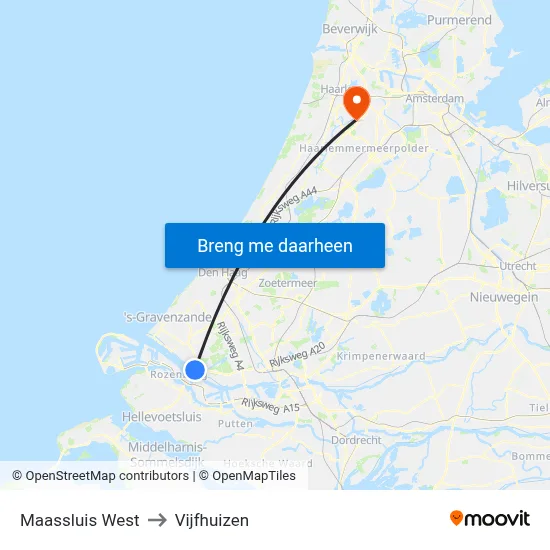 Maassluis West to Vijfhuizen map