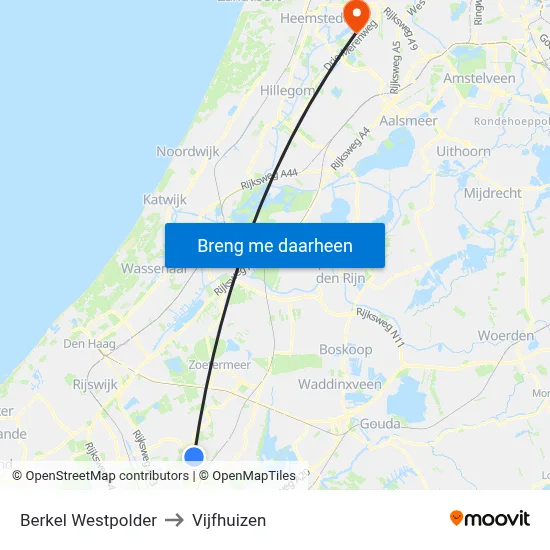 Berkel Westpolder to Vijfhuizen map