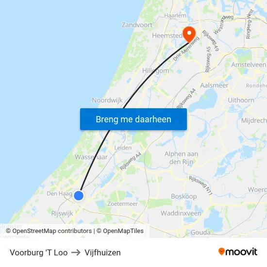 Voorburg 'T Loo to Vijfhuizen map