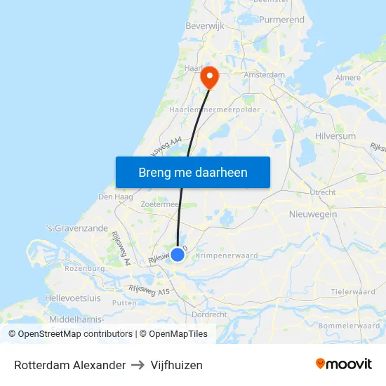 Rotterdam Alexander to Vijfhuizen map