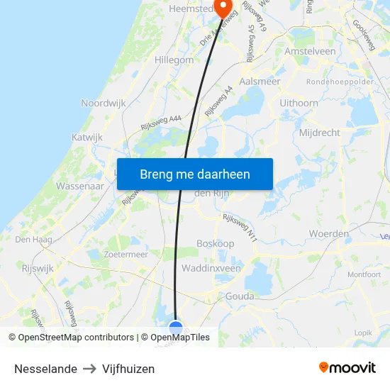 Nesselande to Vijfhuizen map