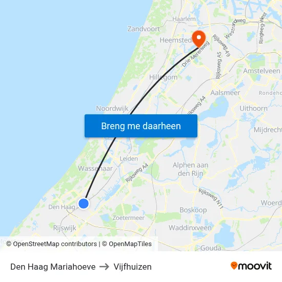 Den Haag Mariahoeve to Vijfhuizen map