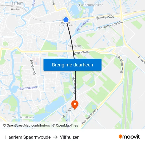 Haarlem Spaarnwoude to Vijfhuizen map