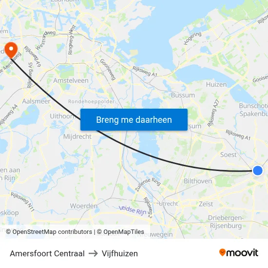 Amersfoort Centraal to Vijfhuizen map
