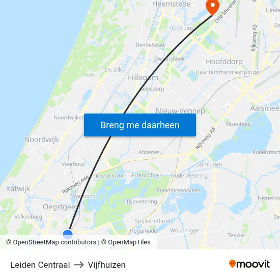 Leiden Centraal to Vijfhuizen map