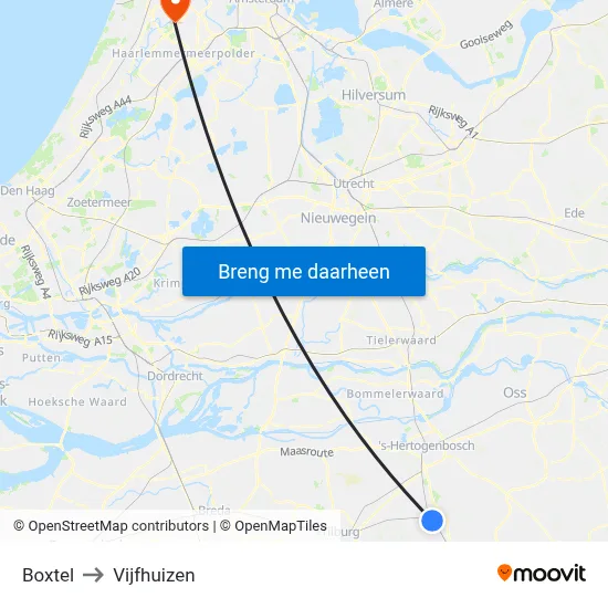 Boxtel to Vijfhuizen map