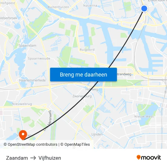 Zaandam to Vijfhuizen map