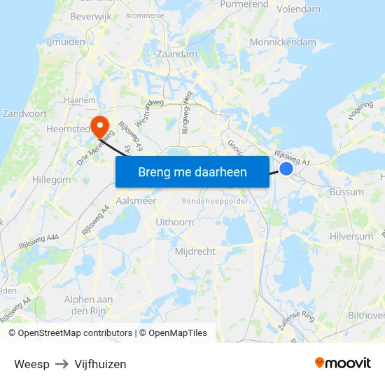 Weesp to Vijfhuizen map