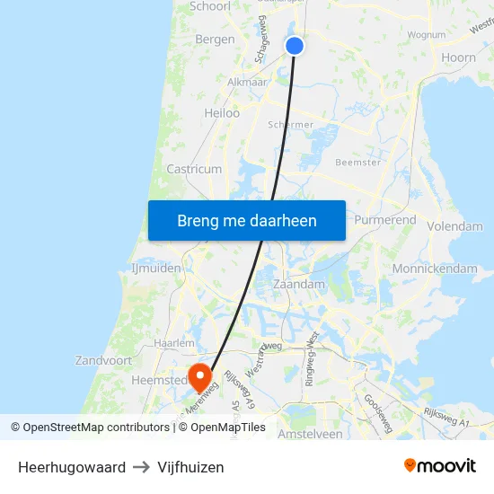 Heerhugowaard to Vijfhuizen map